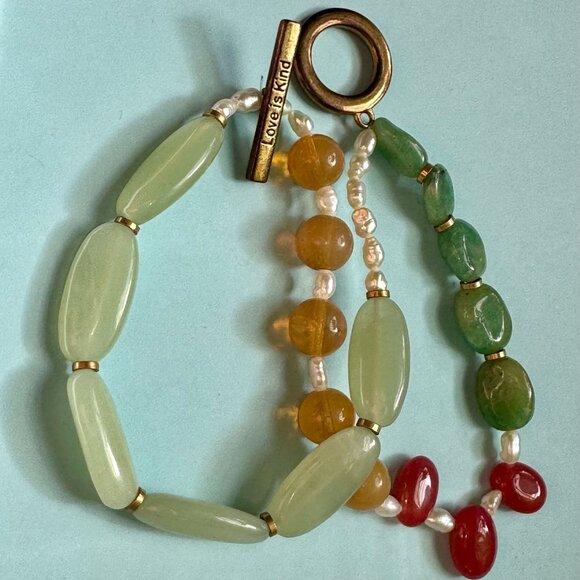 Gorgeous Handmade Aventurine, Pearls, Citrine Double Bracelet One of a Kind - Picture 7 of 9